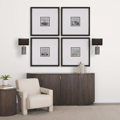 Maravilla III 11x17 Black/White Pattered Base Black Fabric Shade Wall Sconce