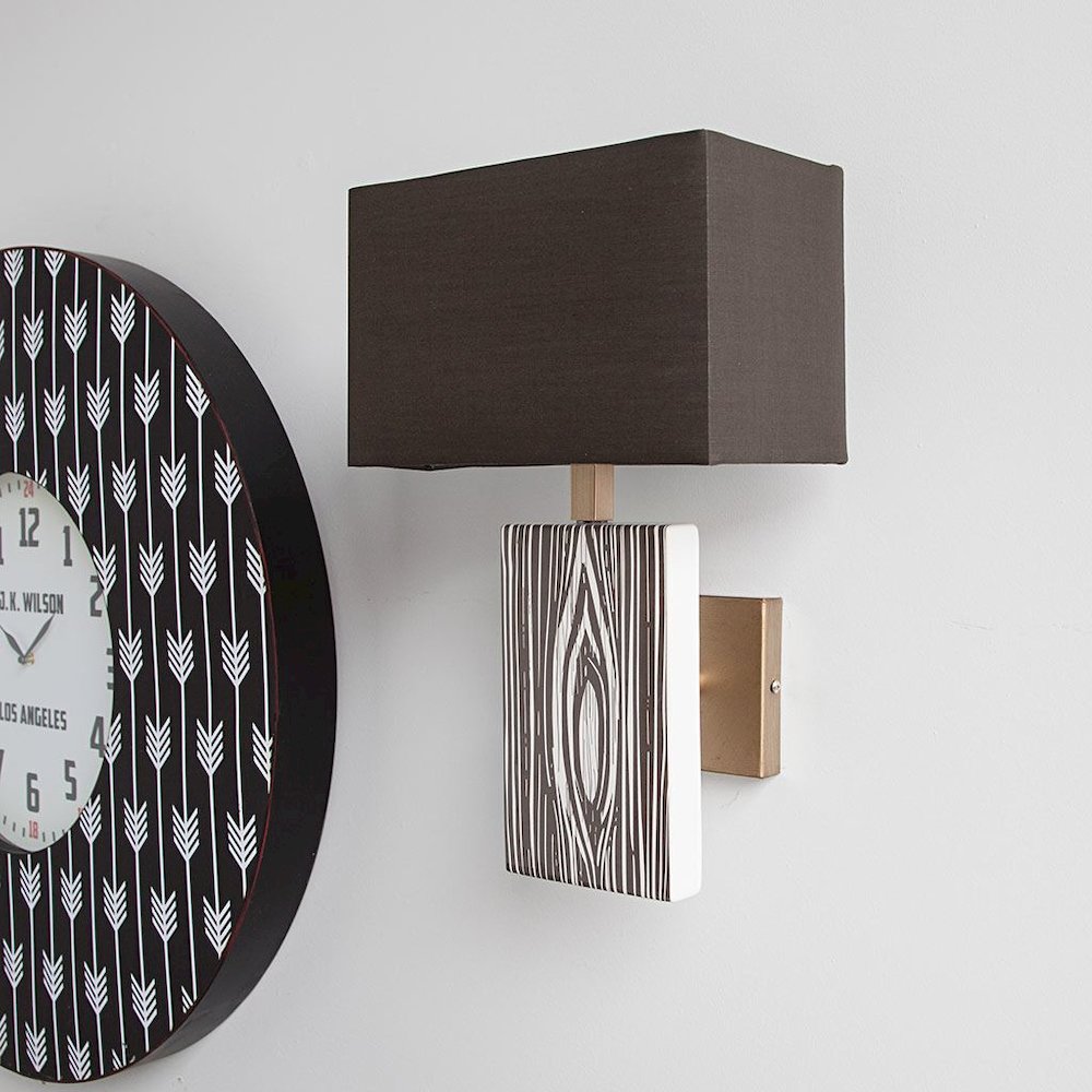 Maravilla III 11x17 Black/White Pattered Base Black Fabric Shade Wall Sconce