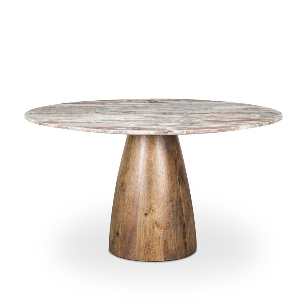 54" Round Medium Brown Pink Marble Pedestal Dining Table