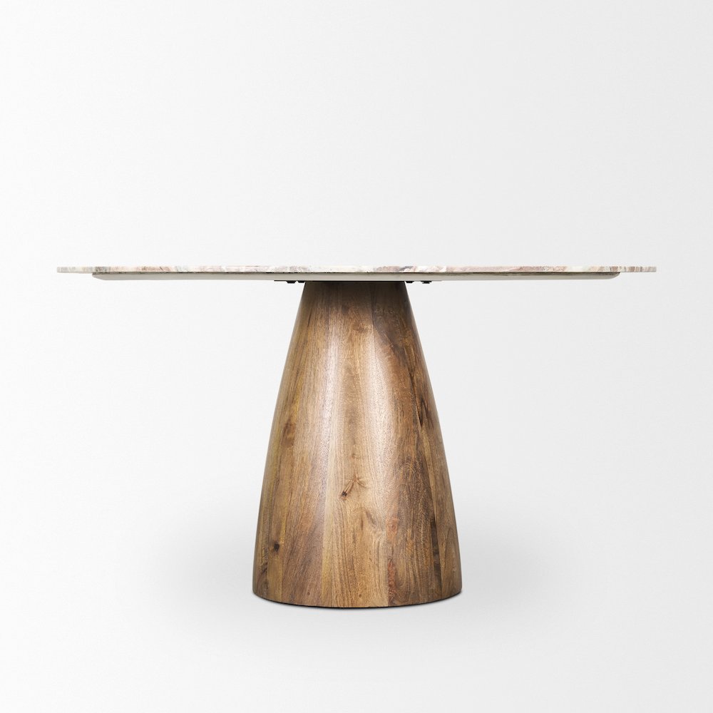 54" Round Medium Brown Pink Marble Pedestal Dining Table
