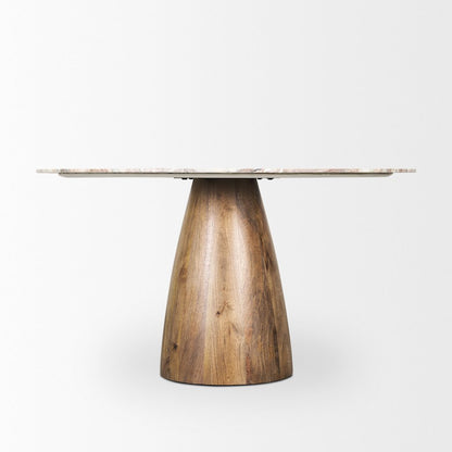 54" Round Medium Brown Pink Marble Pedestal Dining Table