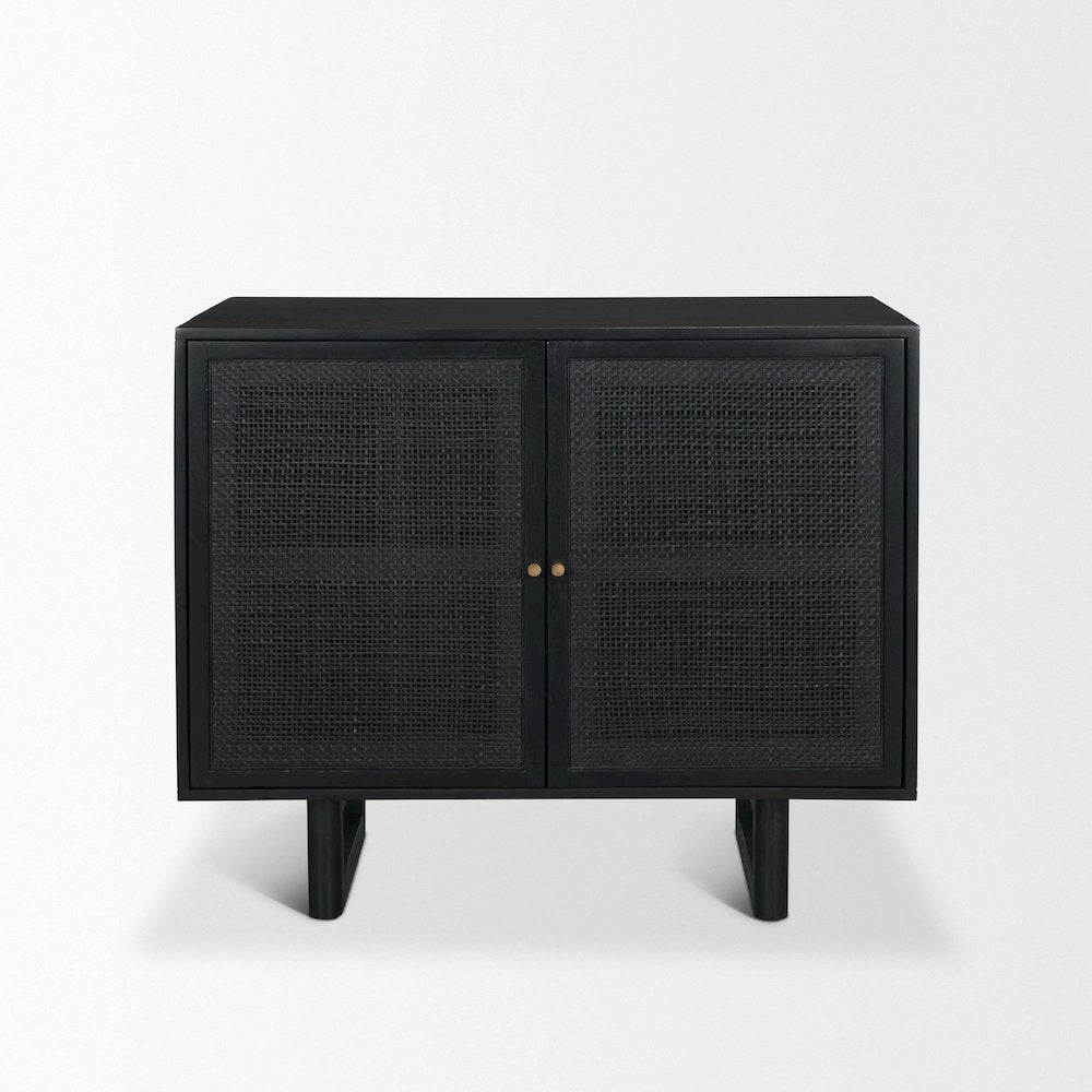 Grier Matte Black Stained WoodBlack Cane Accent Cabinet
