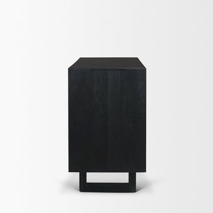 Grier Matte Black Stained WoodBlack Cane Accent Cabinet