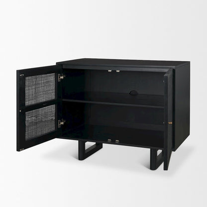 Grier Matte Black Stained WoodBlack Cane Accent Cabinet