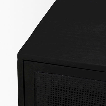 Grier Matte Black Stained WoodBlack Cane Accent Cabinet