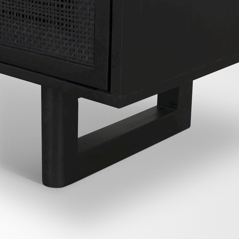 Grier Matte Black Stained WoodBlack Cane Accent Cabinet