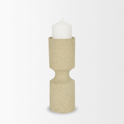 Akira Small Textured Beige Metal Pillar Candle Holder