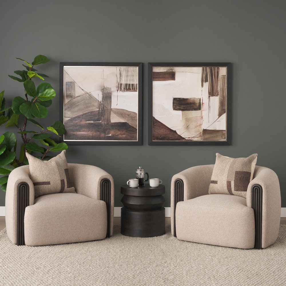Kornelia Textured Mushroom Fabric Barrel Accent Chair