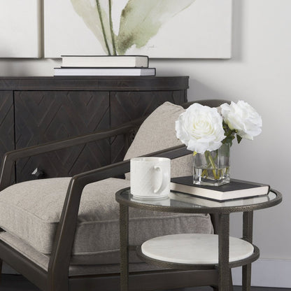Glass Top W/ White Marble Shelf and Antique Gold Base End/Side Table