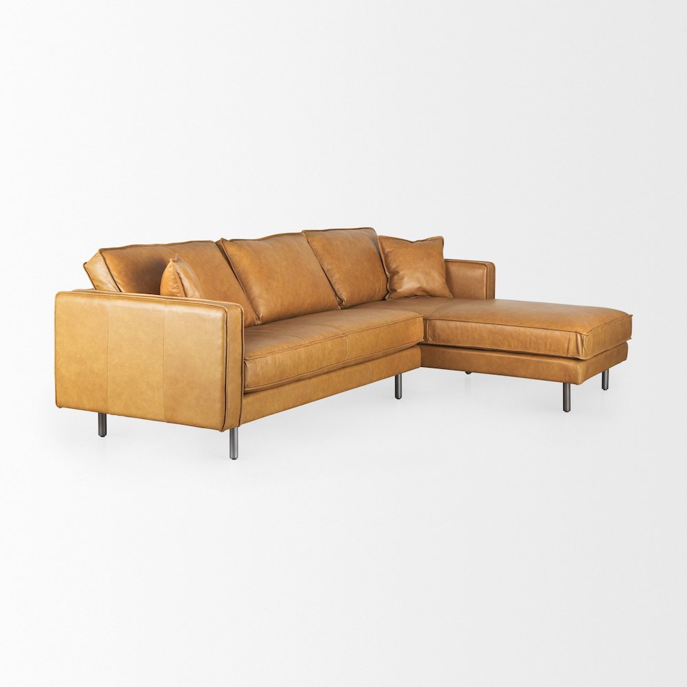 D'Arcy 111"L x 70"D x 33"H Tan Leather Right Chaise Sectional