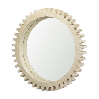 Cog Mirror 35" Round Natural Wood Frame Mirror