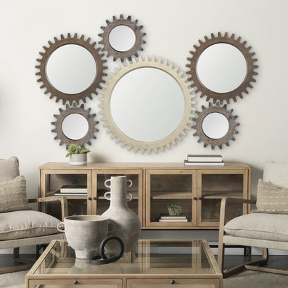 Cog Mirror 35" Round Natural Wood Frame Mirror
