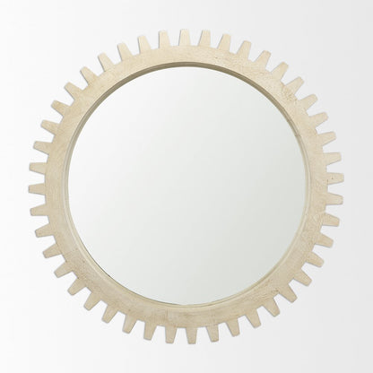Cog Mirror 35" Round Natural Wood Frame Mirror