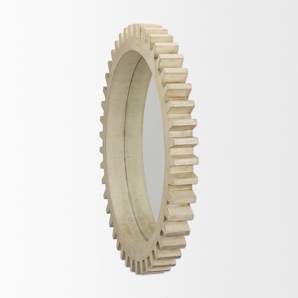 Cog Mirror 35" Round Natural Wood Frame Mirror