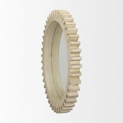 Cog Mirror 35" Round Natural Wood Frame Mirror