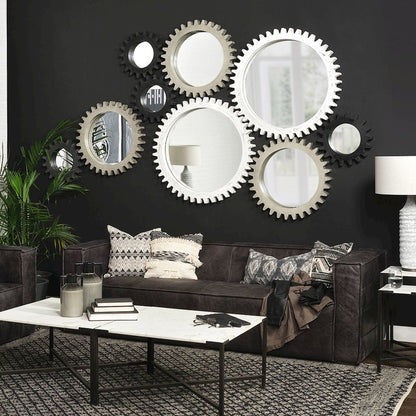 Sundance Cog 35.5" Round Whitewashed Wood Frame Mirror