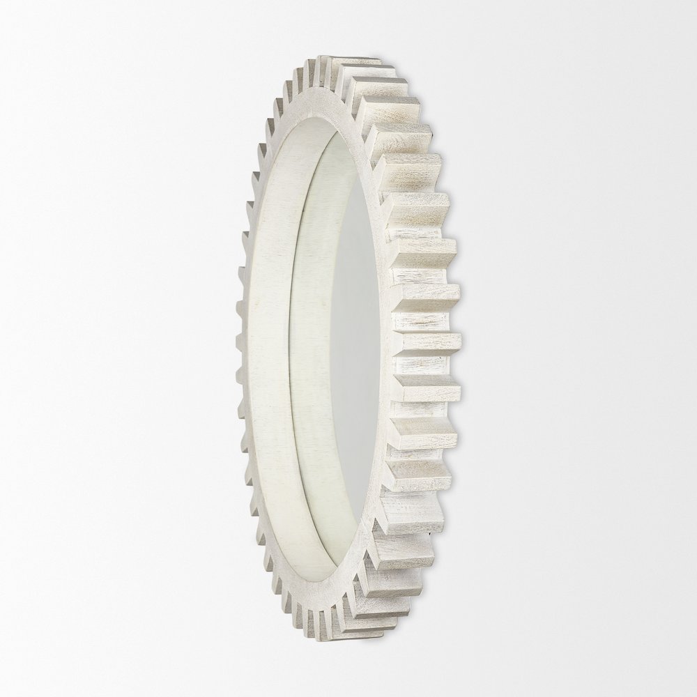 Sundance Cog 35.5" Round Whitewashed Wood Frame Mirror