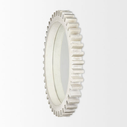 Sundance Cog 35.5" Round Whitewashed Wood Frame Mirror