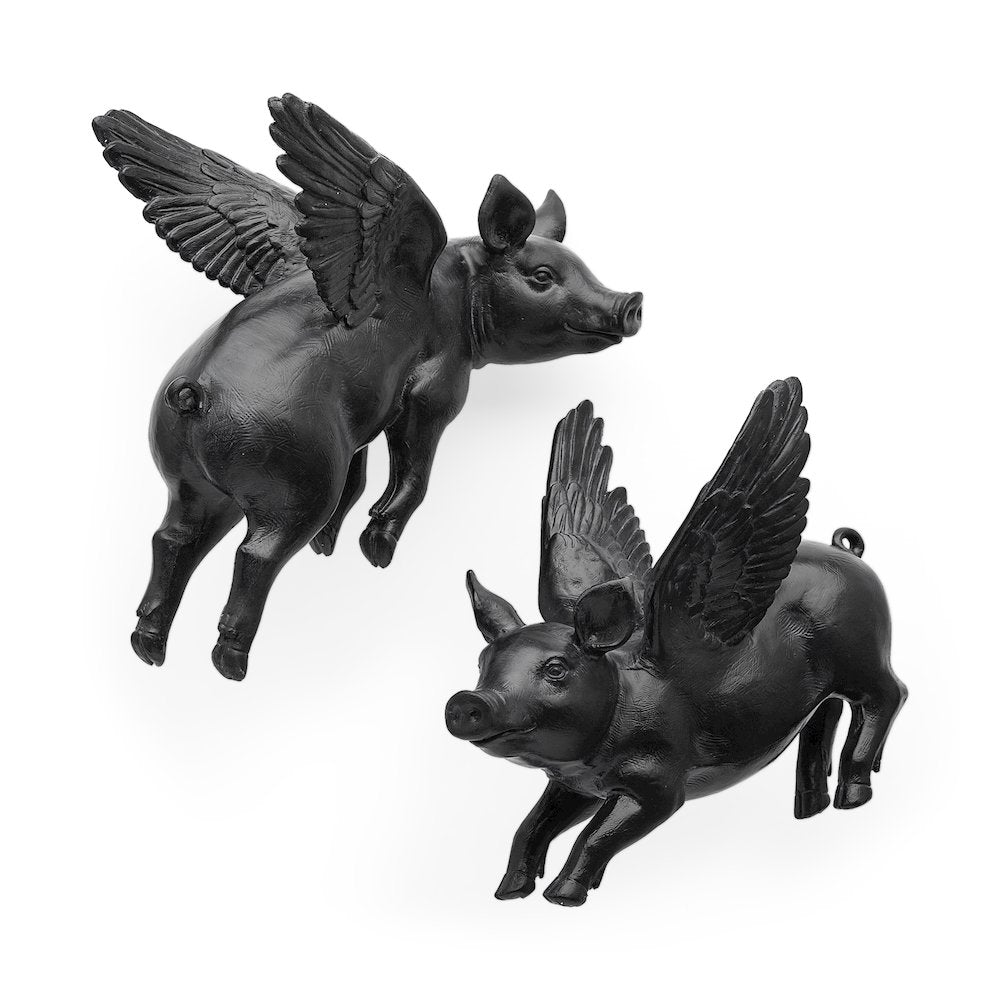 Set Of 2 Black Flying Pigs
