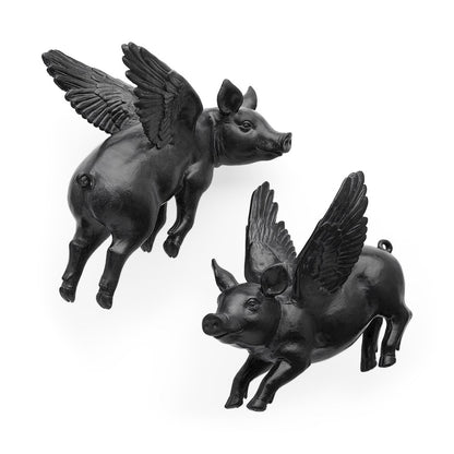 Set Of 2 Black Flying Pigs