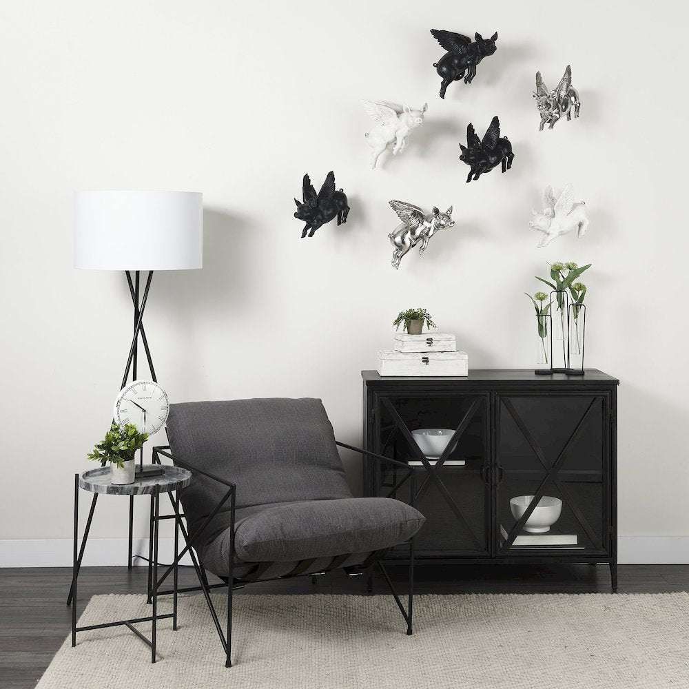Set Of 2 Black Flying Pigs