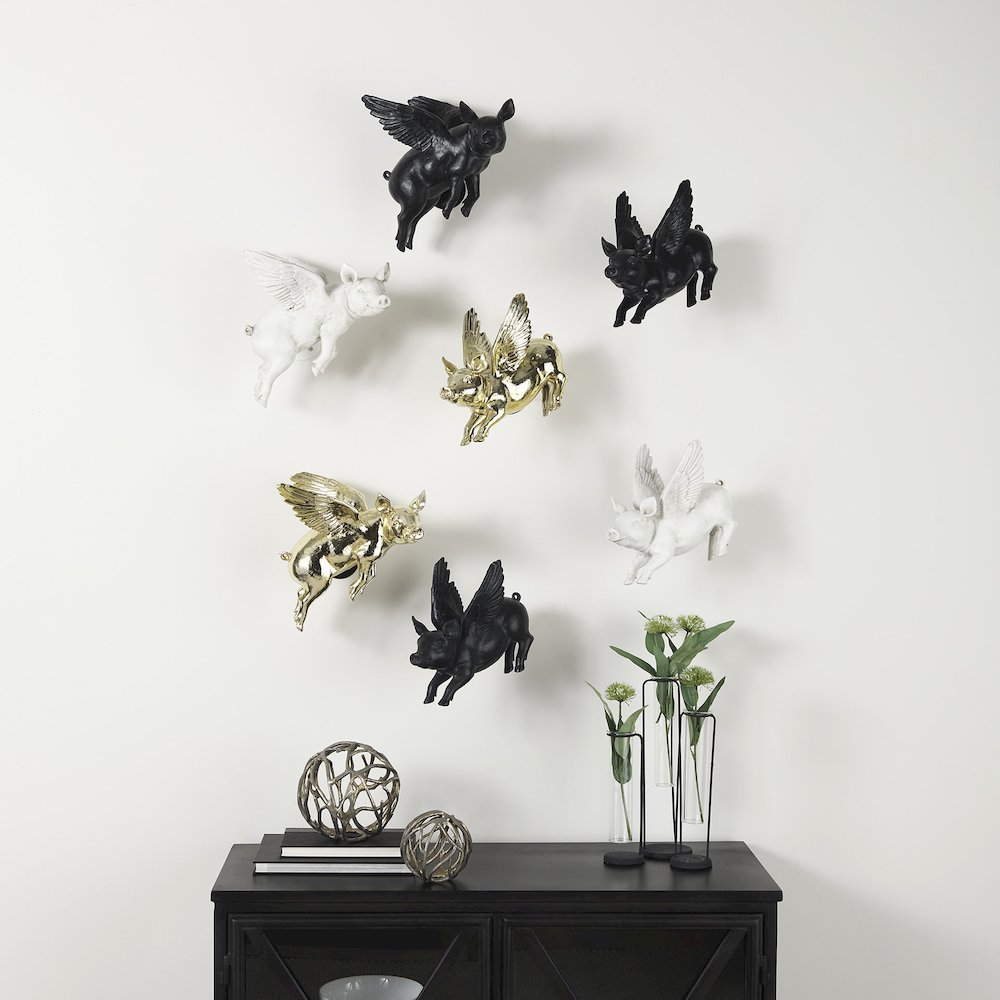 Set Of 2 Black Flying Pigs