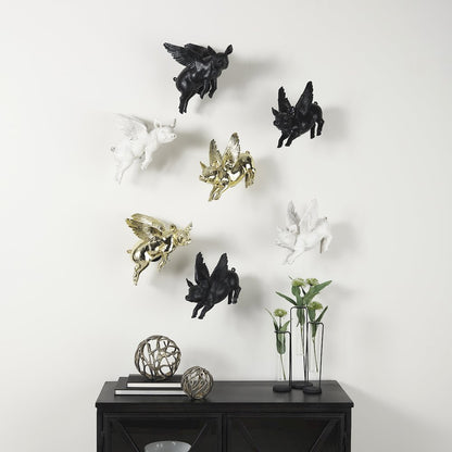 Set Of 2 Black Flying Pigs