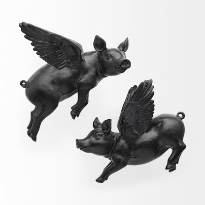 Set Of 2 Black Flying Pigs