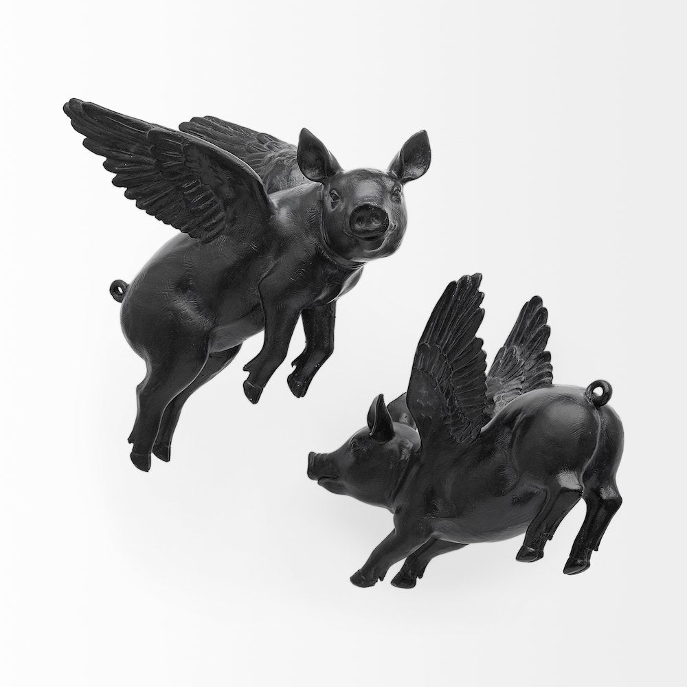Set Of 2 Black Flying Pigs