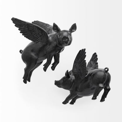 Set Of 2 Black Flying Pigs