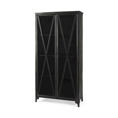 73.8" H Black Metal With Glass Door Display Cabinet