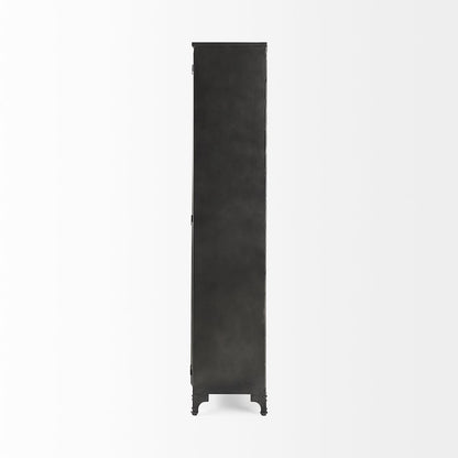 73.8" H Black Metal With Glass Door Display Cabinet