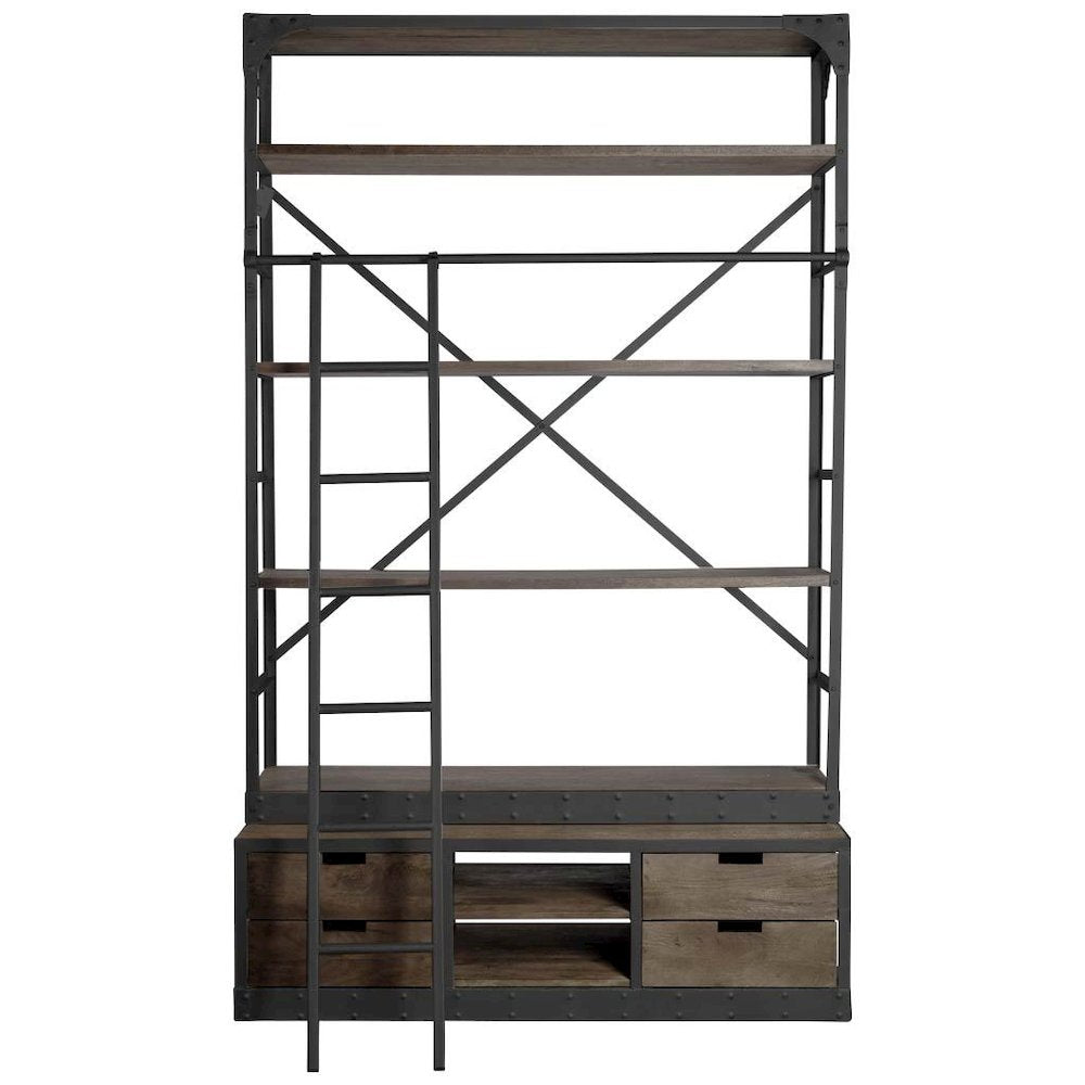 ViBrown Wood Gun-Metal Ladder Four Shelf Shelving Unit