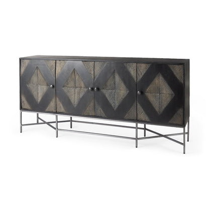Hogarth 72x15 Two-Tone Brown Solid Wood Base Silver Frame 4 Cabinet Sideboard