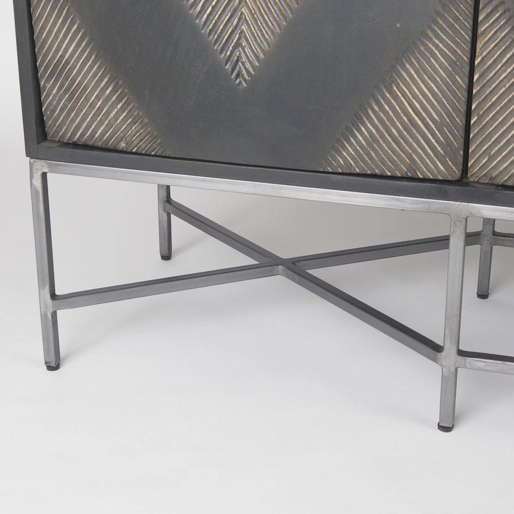 Hogarth 72x15 Two-Tone Brown Solid Wood Base Silver Frame 4 Cabinet Sideboard