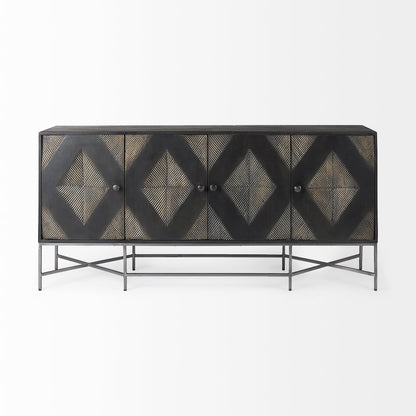 Hogarth 72x15 Two-Tone Brown Solid Wood Base Silver Frame 4 Cabinet Sideboard