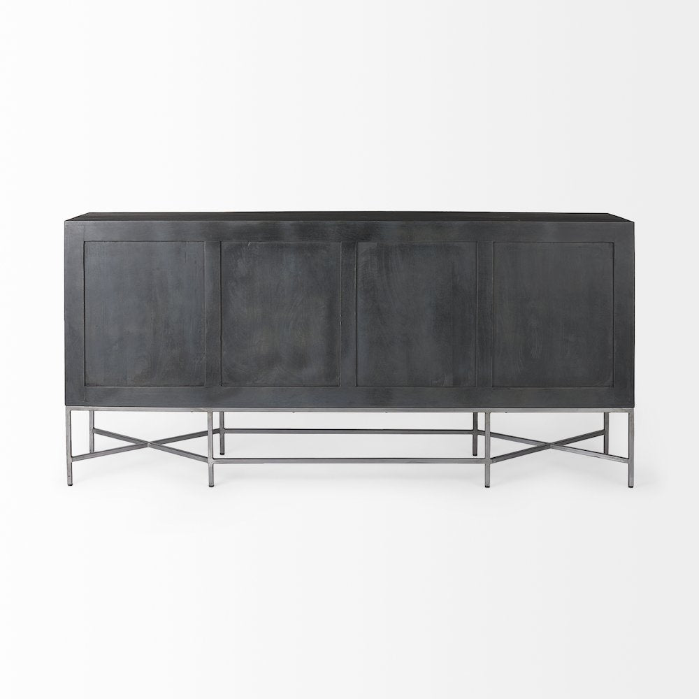 Hogarth 72x15 Two-Tone Brown Solid Wood Base Silver Frame 4 Cabinet Sideboard