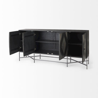 Hogarth 72x15 Two-Tone Brown Solid Wood Base Silver Frame 4 Cabinet Sideboard