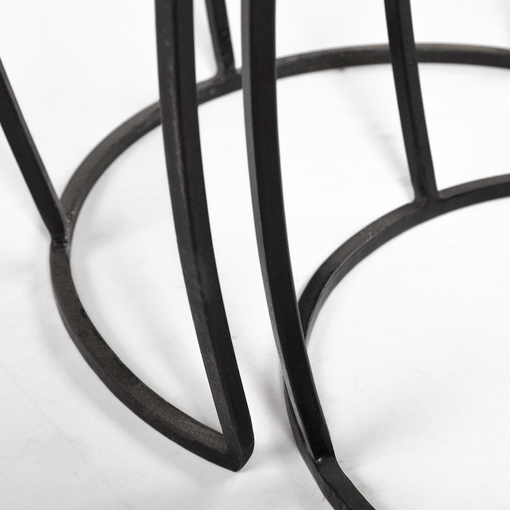 (Set Of 2) Brown Round Wood Top Black Iron Frame Nesting Accent Tables