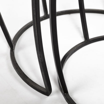 (Set Of 2) Brown Round Wood Top Black Iron Frame Nesting Accent Tables