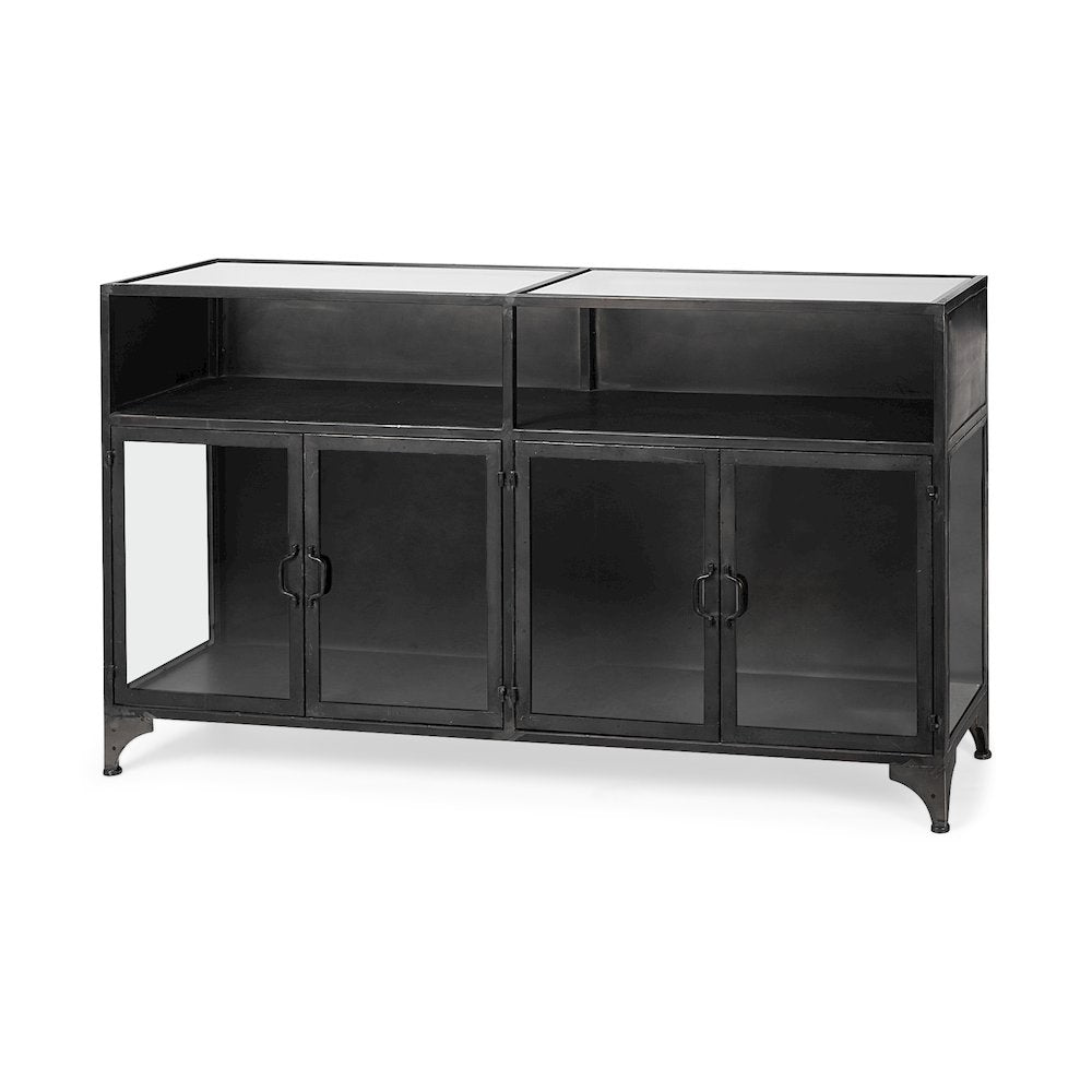 63" L Black Metal Glass Door Display Cabinet