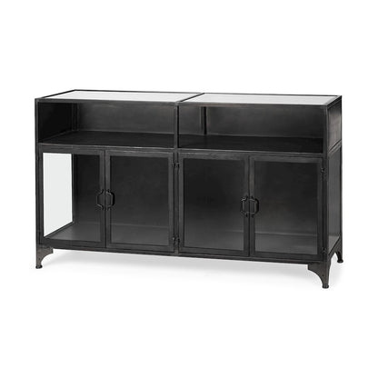 63" L Black Metal Glass Door Display Cabinet