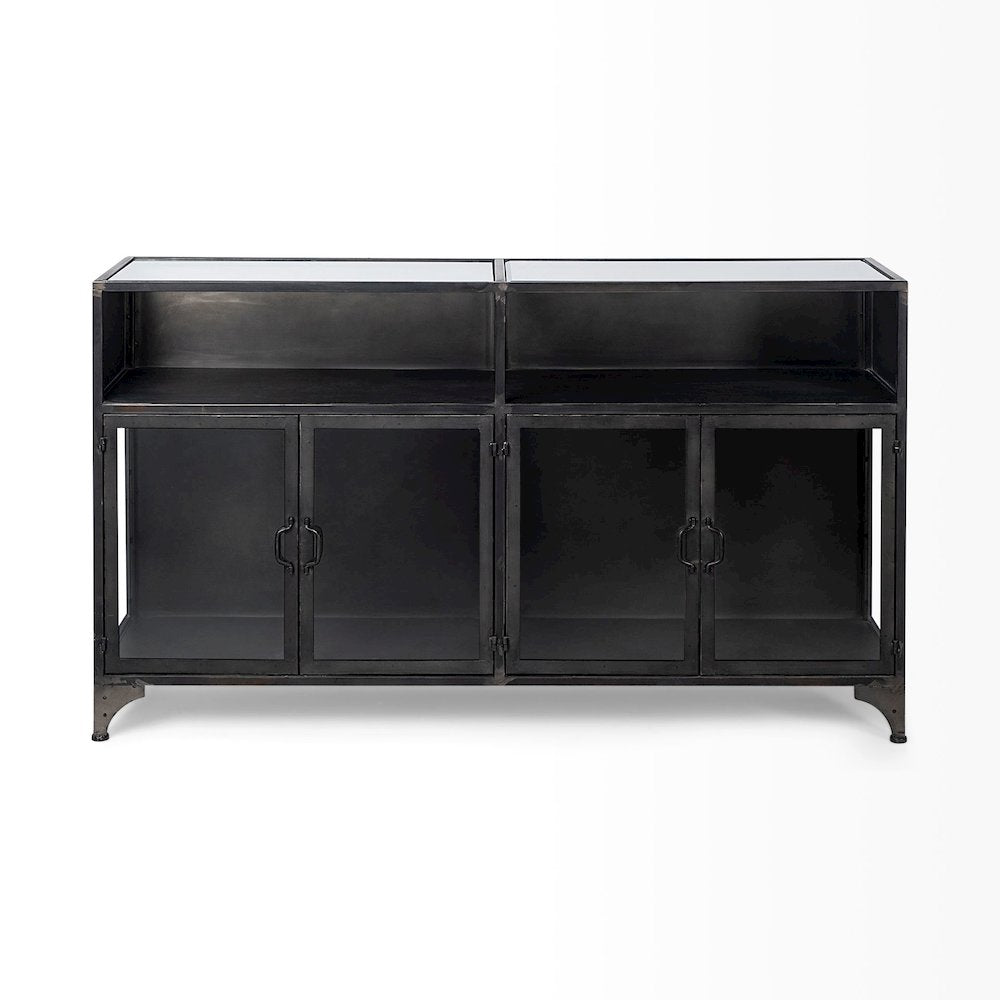 63" L Black Metal Glass Door Display Cabinet