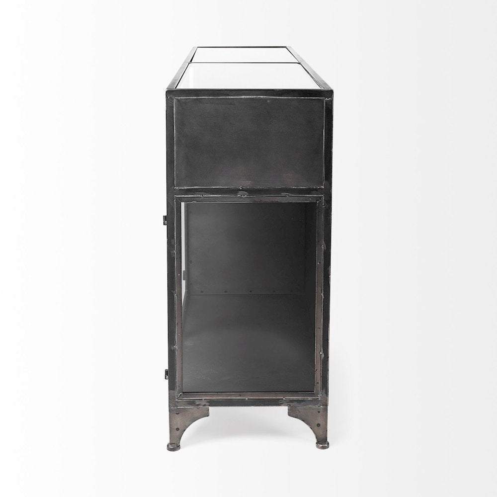 63" L Black Metal Glass Door Display Cabinet
