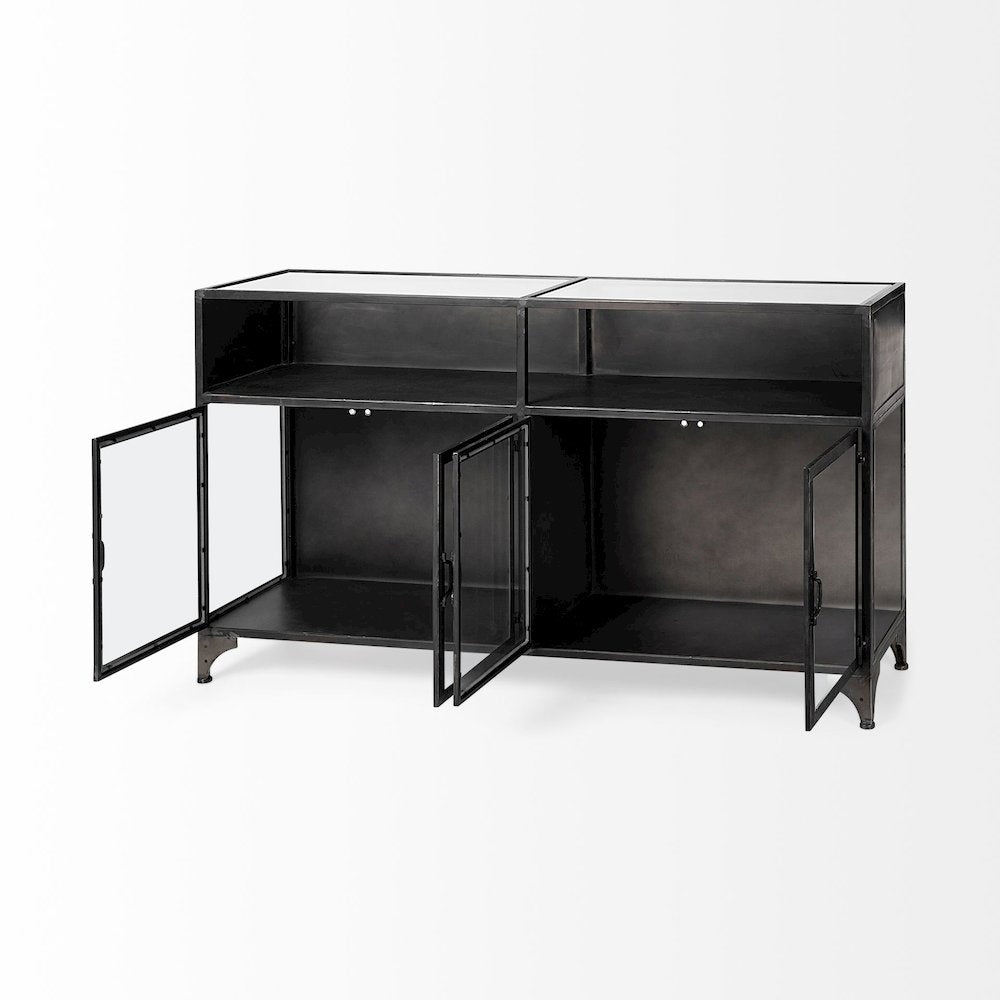 63" L Black Metal Glass Door Display Cabinet