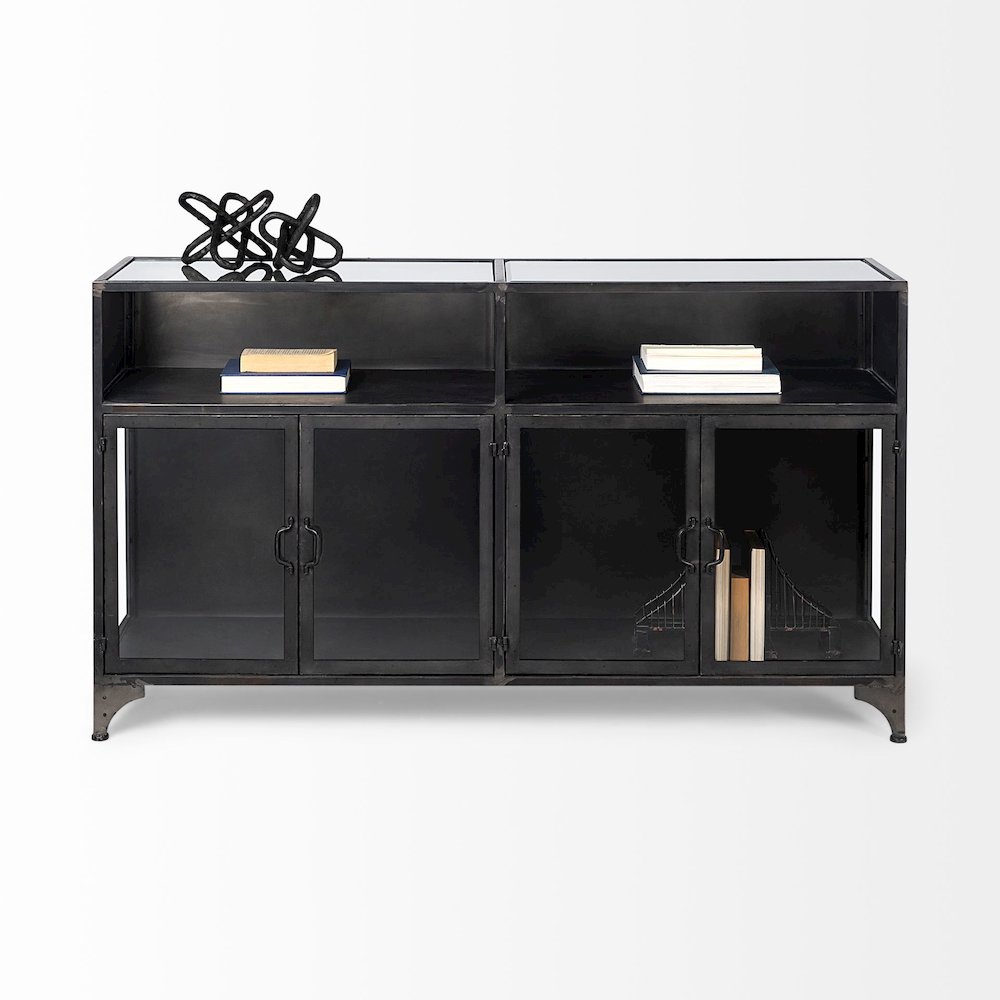 63" L Black Metal Glass Door Display Cabinet