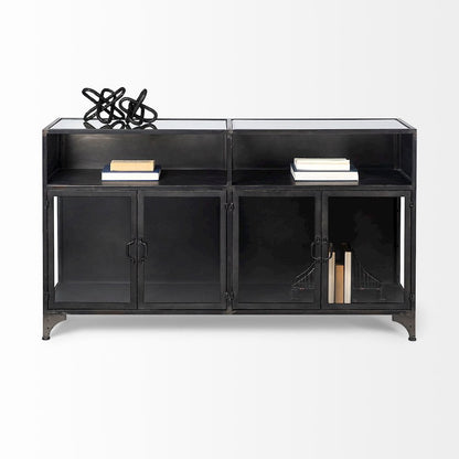 63" L Black Metal Glass Door Display Cabinet