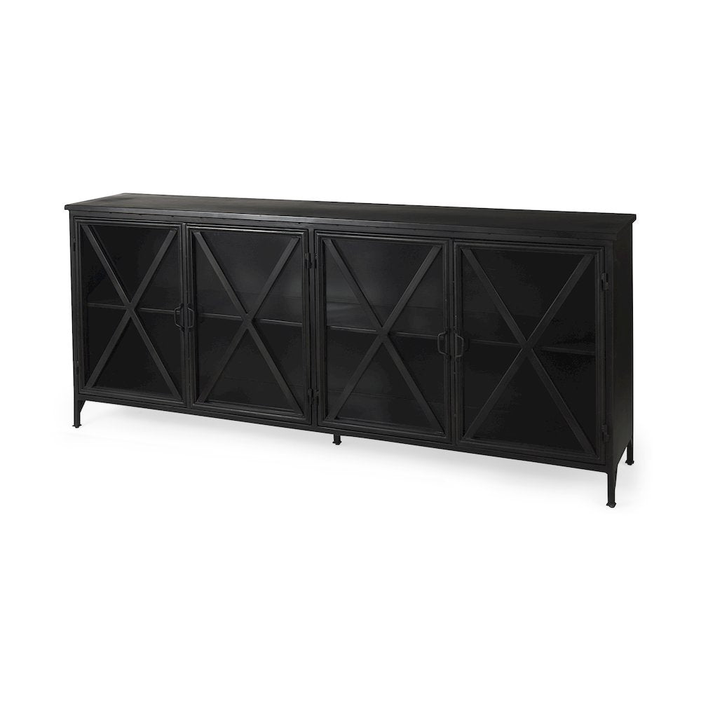 Poppy 79x16 Black Metal With  Glass Door Sideboard
