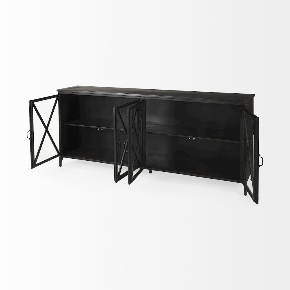 Poppy 79x16 Black Metal With  Glass Door Sideboard