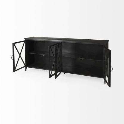 Poppy 79x16 Black Metal With  Glass Door Sideboard